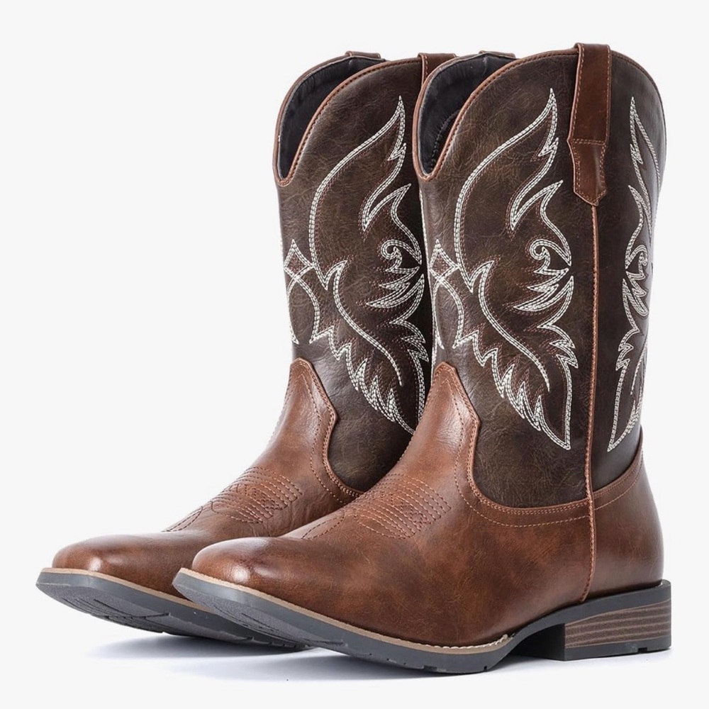 Men's Brown Western Cowboy Boots with Embroidered Shaft